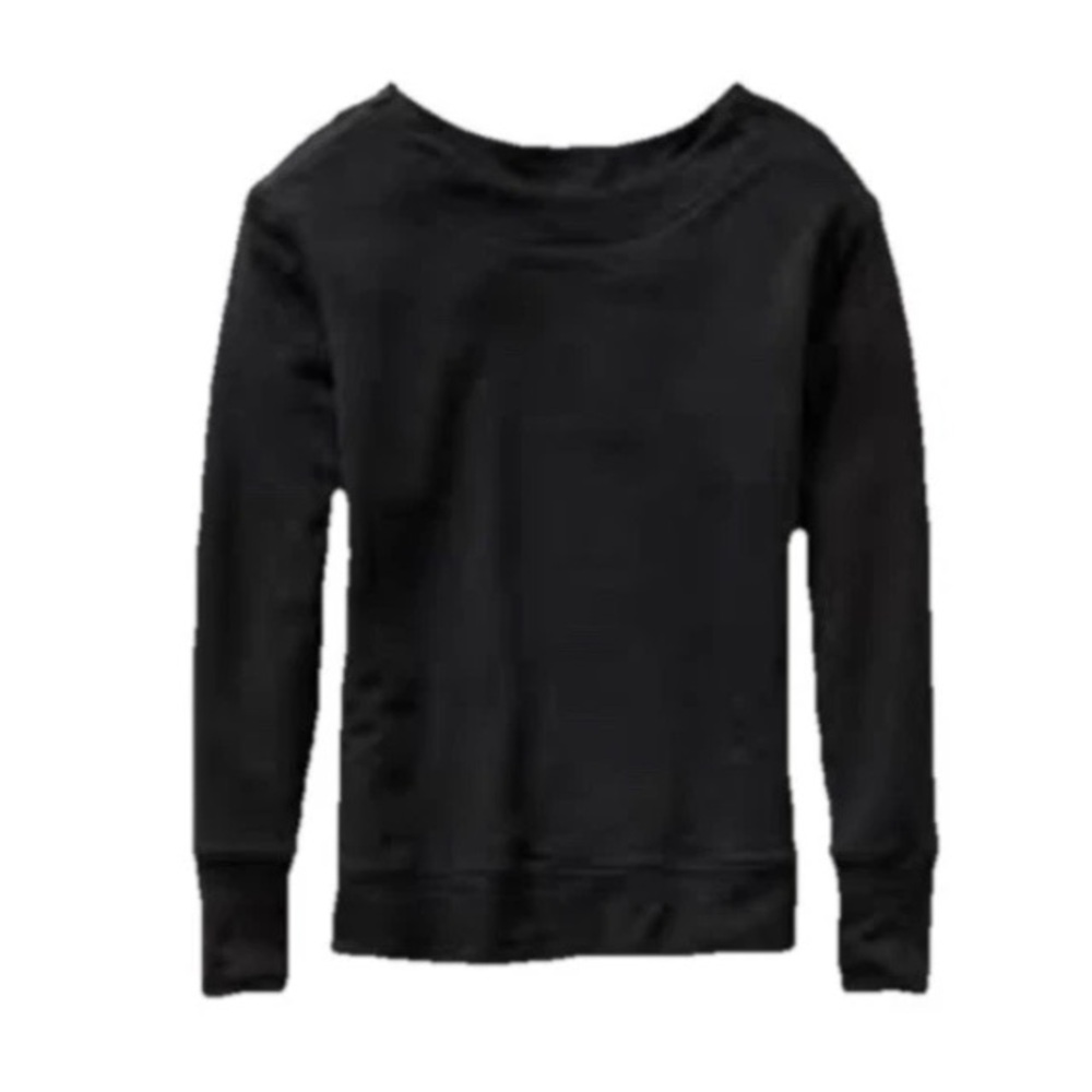 Athleta Studio Zip Boatneck Black Long Sleeve Fleece Athletic Sweatshirt Small